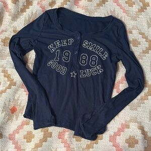 Navy Graphic Long Sleeve Top